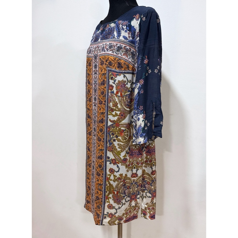 Anthropologie Maeve 100% Silk Barcelona Floral Mirror Scaarf Print Shift Dress 2 - Picture 7 of 12